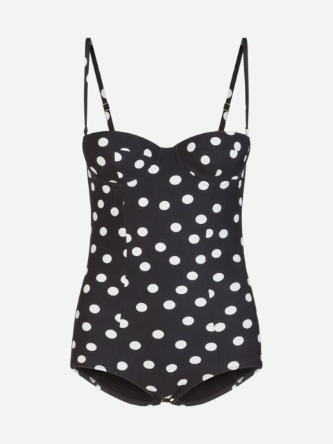 Dolce & Gabbana One-piece balconette swimsuit with polka dot print