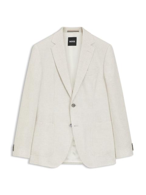 BOSS SLIM-FIT BLAZER IN CHECKED LINEN, COTTON AND SILK