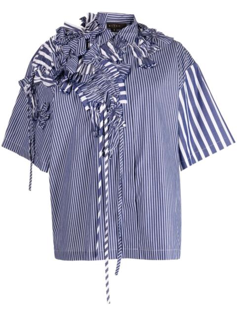 BIYAN gathered-detail striped cotton shirt