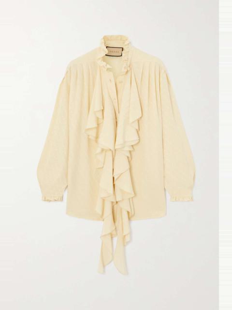 Ruffled silk-jacquard blouse