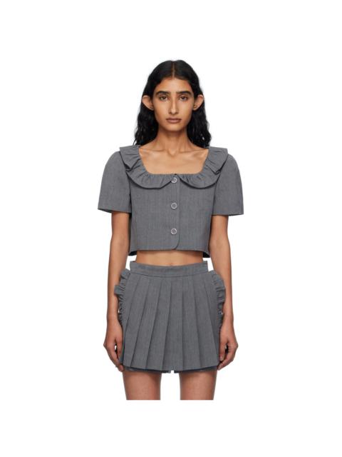 pushBUTTON Gray Frilled Neck Cropped Top