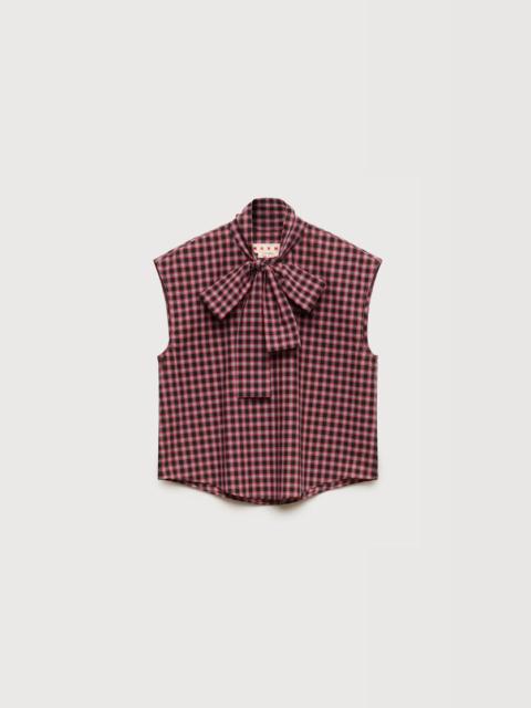 Marni RED CHECKED POPLIN SLEEVELESS BLOUSE WITH NECK TIE