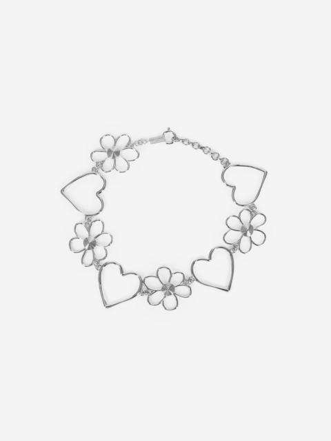 The Kooples SILVER HEART AND FLOWER CHOKER NECKLACE