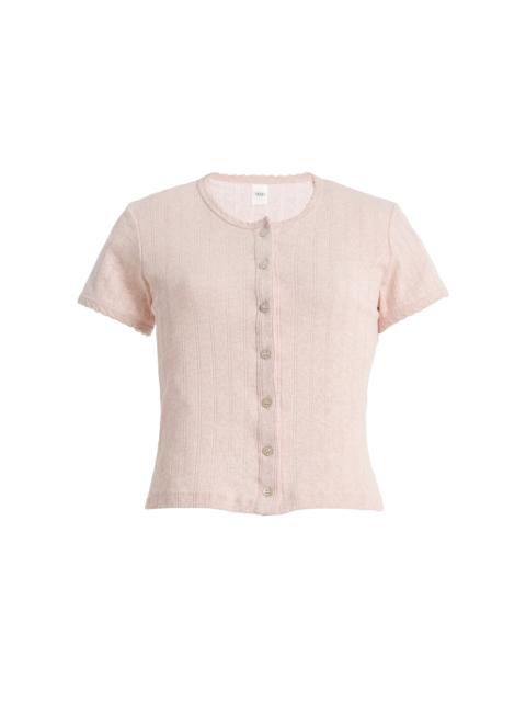LESET Pointelle-Knit Cotton Short-Sleeve Cardigan pink