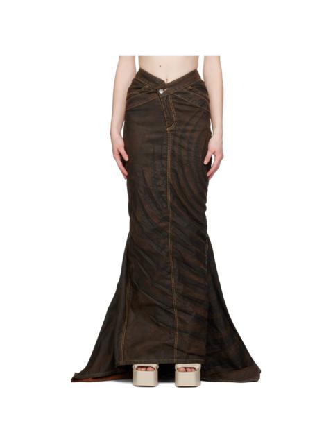 MASHA POPOVA SSENSE Exclusive Brown Denim Maxi Skirt