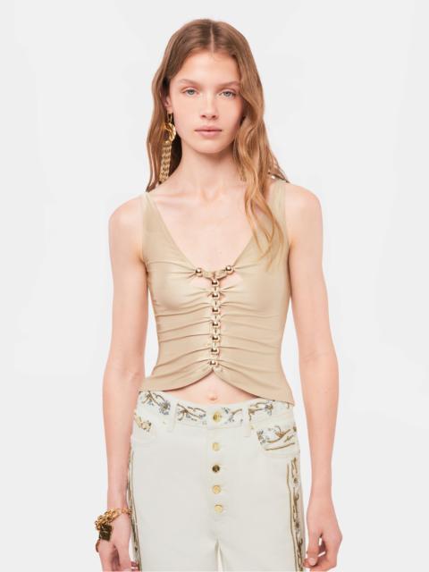 rabanne DRAPPED RAFFIA COLORED TOP WITH METALLIC DETAILS