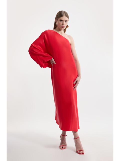 KAREN MILLEN One Shoulder Draped Satin Woven Maxi Dress