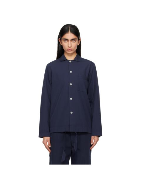 TEKLA Navy Poplin Long-Sleeved Pyjama Shirt