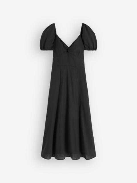 BODEN Twist Front Linen Blend Dress-Black