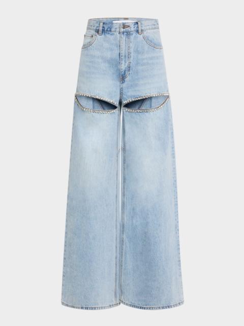 AREA Crystal Slit Wide-Leg Jeans
