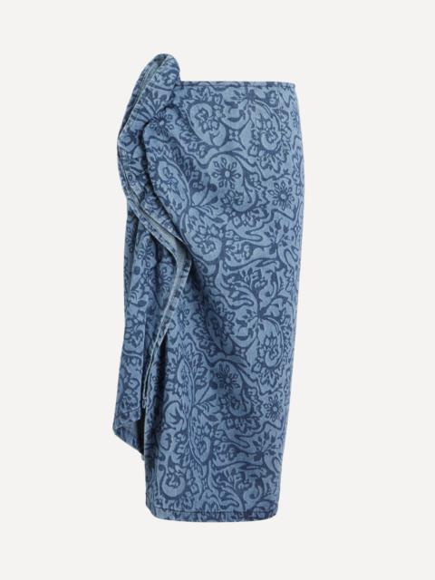 Dries Van Noten Printed Denim Pencil Skirt