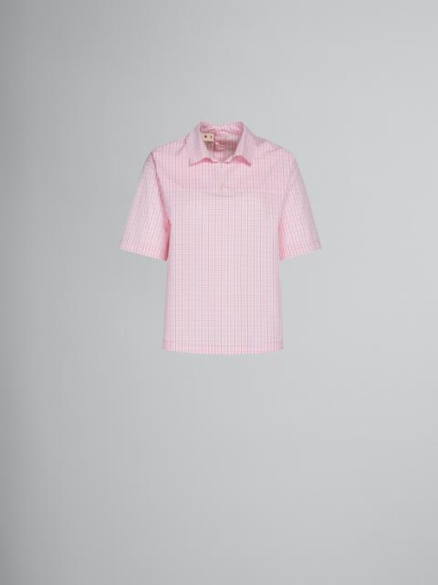 PINK CHECKED BLOUSE WITH BACK POLO OPENING