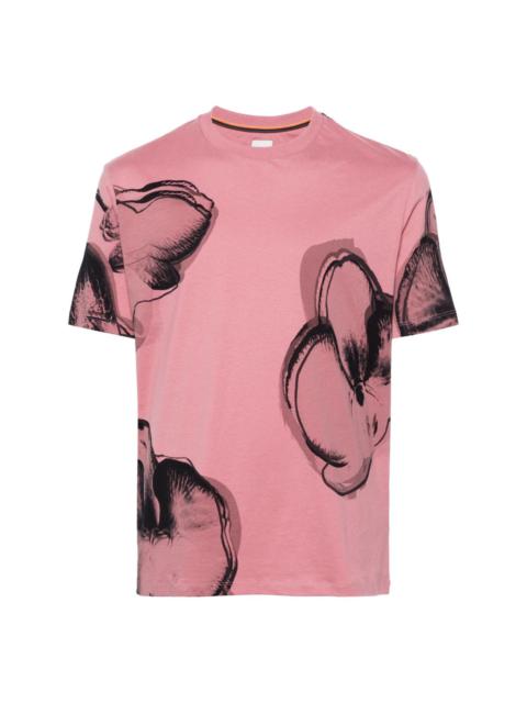 orchid-print cotton T-shirt