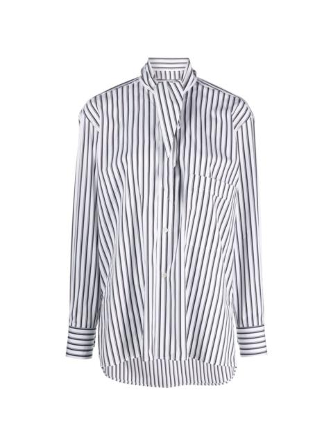 pussy-bow collar striped shirt