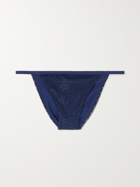 SIMKHAI Moxie Mesh-trimmed Crystal-embellished Bikini Briefs