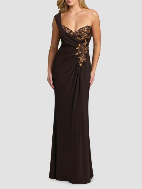 MAC DUGGAL Women's Embellished One-Shoulder Draped Gown - Chocolate