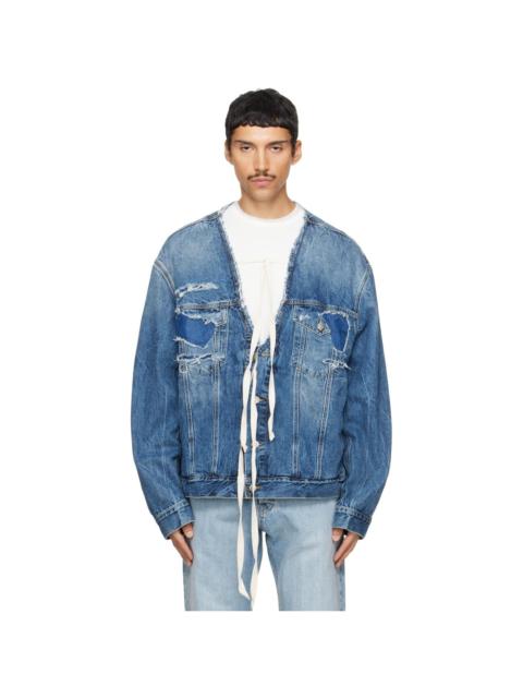 Maison Margiela Blue Distressed Deep Open Jacket