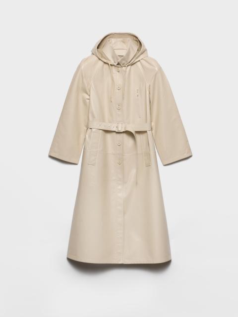 Hooded nappa leather and fabric coat