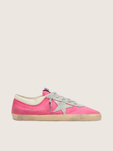 Golden Goose Men’s Super-Star in neon pink nylon with light gray suede star