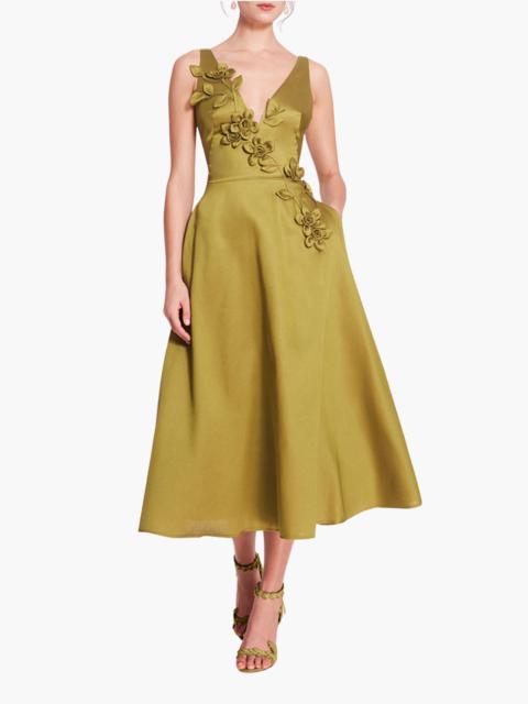 Marchesa FLORAL MIKADO MIDI DRESS