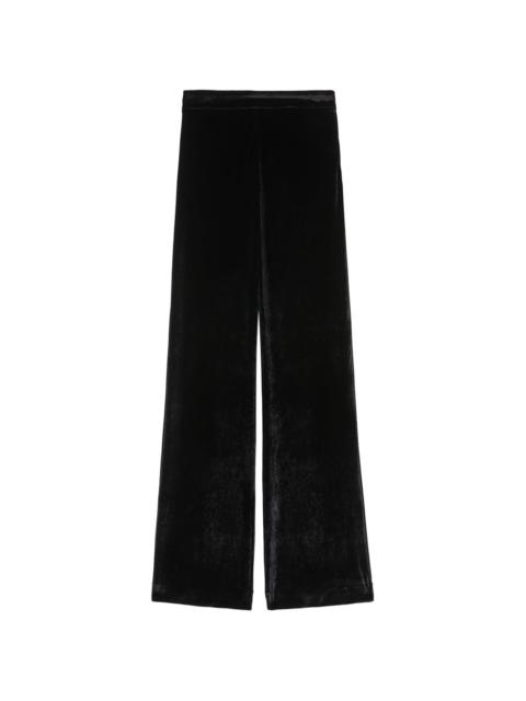 high-waist velvet straight-leg trousers