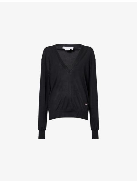 Stella McCartney Embroidered V-Neck Fine-Knit Wool Jumper