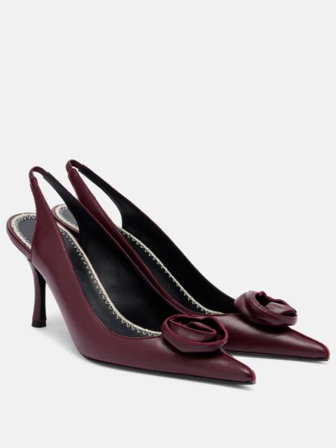 MAGDA BUTRYM Floral-appliqué leather slingback pumps