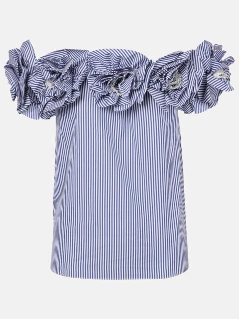 CAROLINA HERRERA Floral-appliqué striped cotton top
