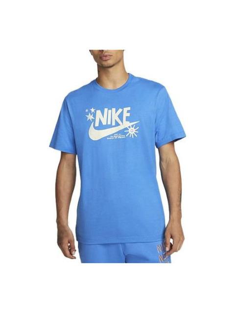 Nike Men's Nike Logo Printing Round Neck Sports Short Sleeve Blue T-Shirt DR7808-435