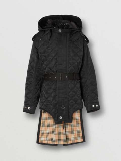 Detachable Hood Quilted Nylon and Cotton Coat