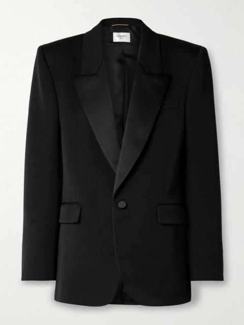 SAINT LAURENT Satin-trimmed wool blazer Black