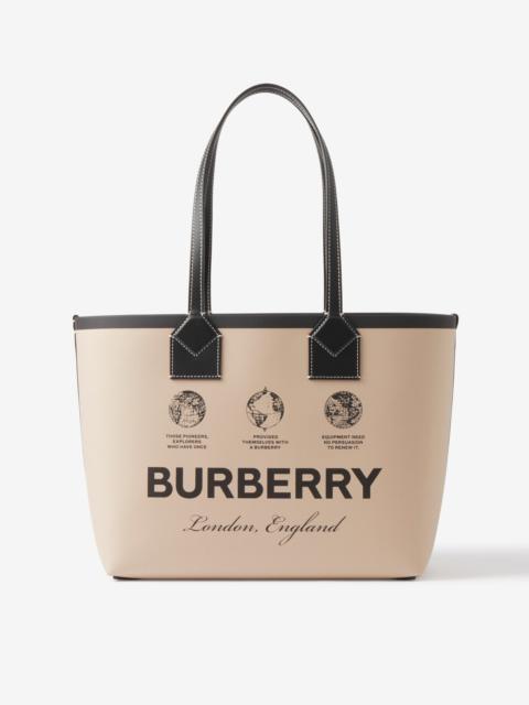 Burberry Label Print Cotton and Leather Small London Tote Bag
