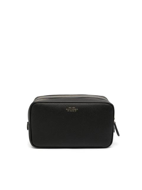 Smythson Panama grained leather zip-up wash bag
