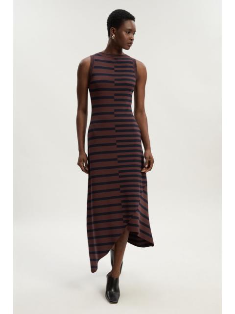 KAREN MILLEN Asymmetric Hem Cut About Stripe Sleeveless Knitted Midi Dress