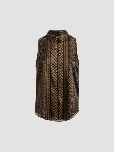 MISA Women's Reya Geometric Button-Front Sleeveless Top - Noir Geometry