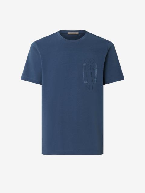 CORNELIANI Blue stretch jersey crew neck t-shirt