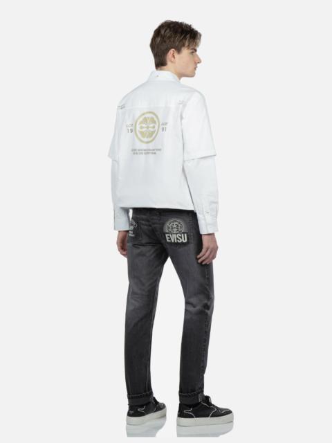 EVISU Kamon and Logo Embroidered Carrot Fit Jeans #2017