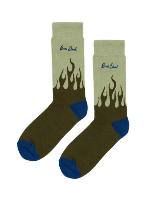 BRAIN DEAD Flames Dress Socks - Green