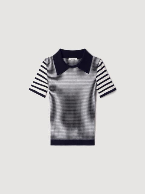 Sandro STRIPED POLO-STYLE SWEATER