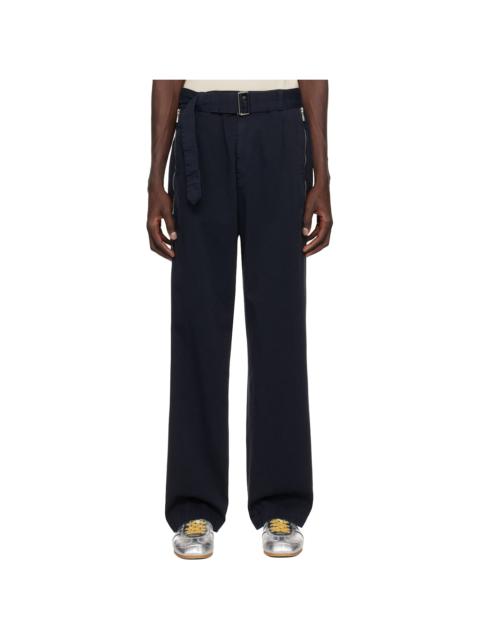 Dries Van Noten Navy Straight Belted Trousers
