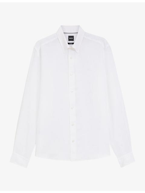 BOSS Brand-Embroidered Long-Sleeved Linen Shirt