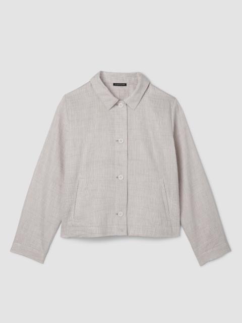 EILEEN FISHER Striped Linen Nylon Sheen Classic Collar Jacket