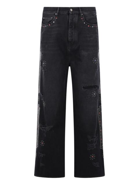 AMIRI Amiri Studded Ripped Wide-leg Jeans