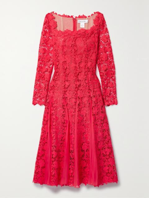 Oscar de la Renta Silk-chiffon Trimmed Guipure Lace Midi Dress