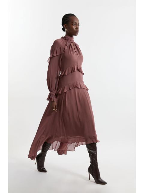 KAREN MILLEN Tall Viscose Georgette Ruffle Detail Drama Woven Maxi Dress