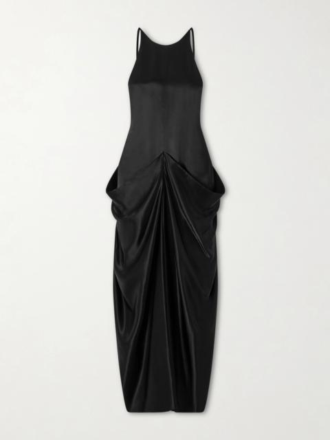 KHAITE Kent Draped Satin Midi Dress