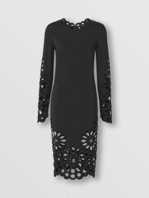 Burberry Broderie Anglaise Detail Stretch Jersey Dress