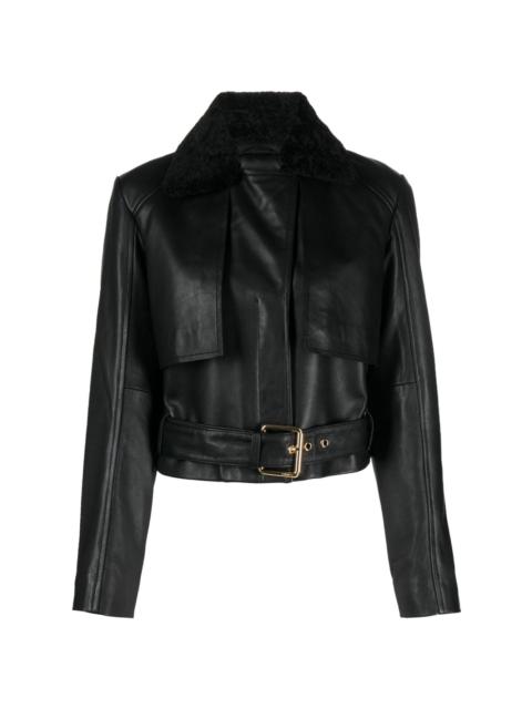faux-leather belted jacket