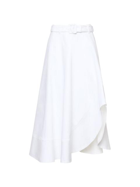 Cinq à Sept Zelda Jean belted asymmetric midi skirt