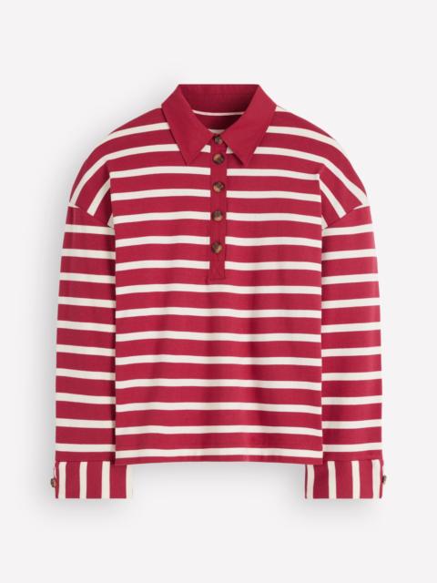BODEN Collar Button Striped Breton-Garnet and Ivory Stripe